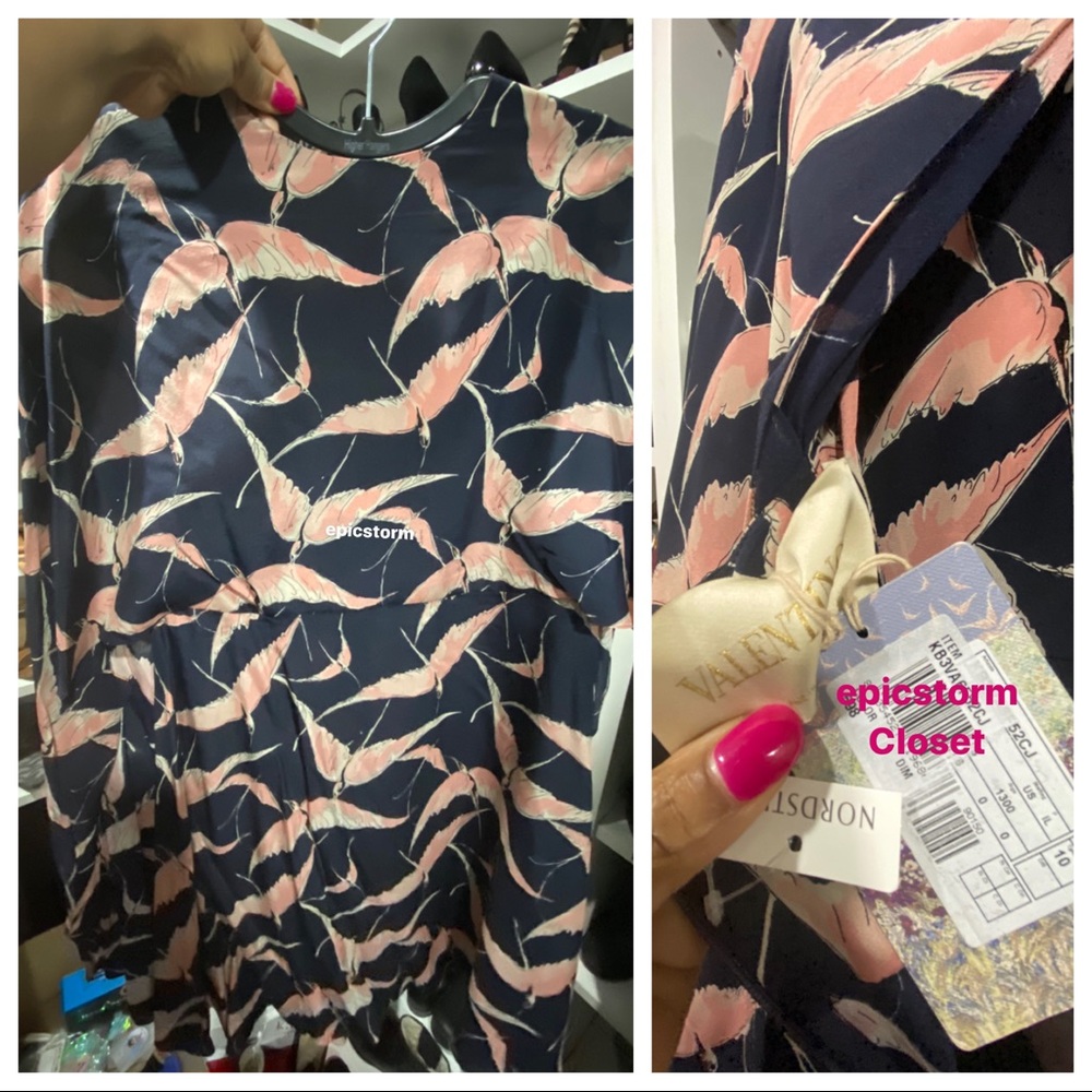 Valentino Silk Bird Print Cape Dress - Picture 4 of 6